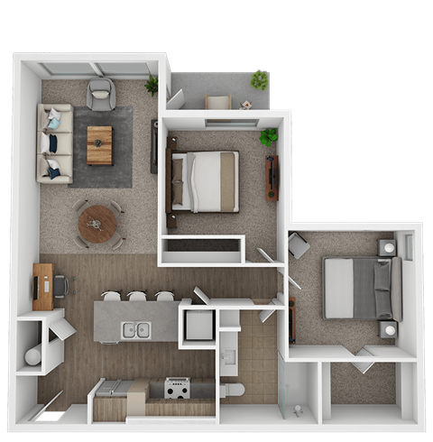 Floor plan for 2 beds, 1 bath, 918 sqft